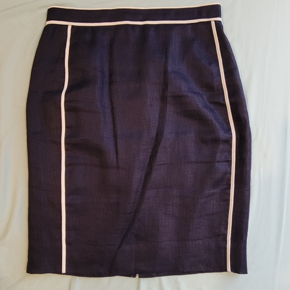 J.Crew Navy Blue Pencil Skirt Herringbone Pattern Women's 2P